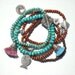 FREE SHIPPING Turquoise Brown Wooden Bead Bracelet Set with Pink Blue Tassel