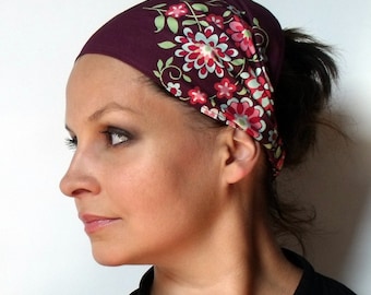 636 New baby yoga headband 386 Yoga Headband Cotton Bandana   Amy Butler Memento in Burgundy fabric   