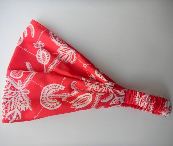 Yoga Headband Cotton Bandana - Amy Butler Lark Souvenir in Persimmon fabric