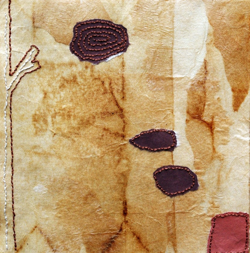 Hand Stitched and Collaged Teabags / Autumn no.1 / Seasons Cycles