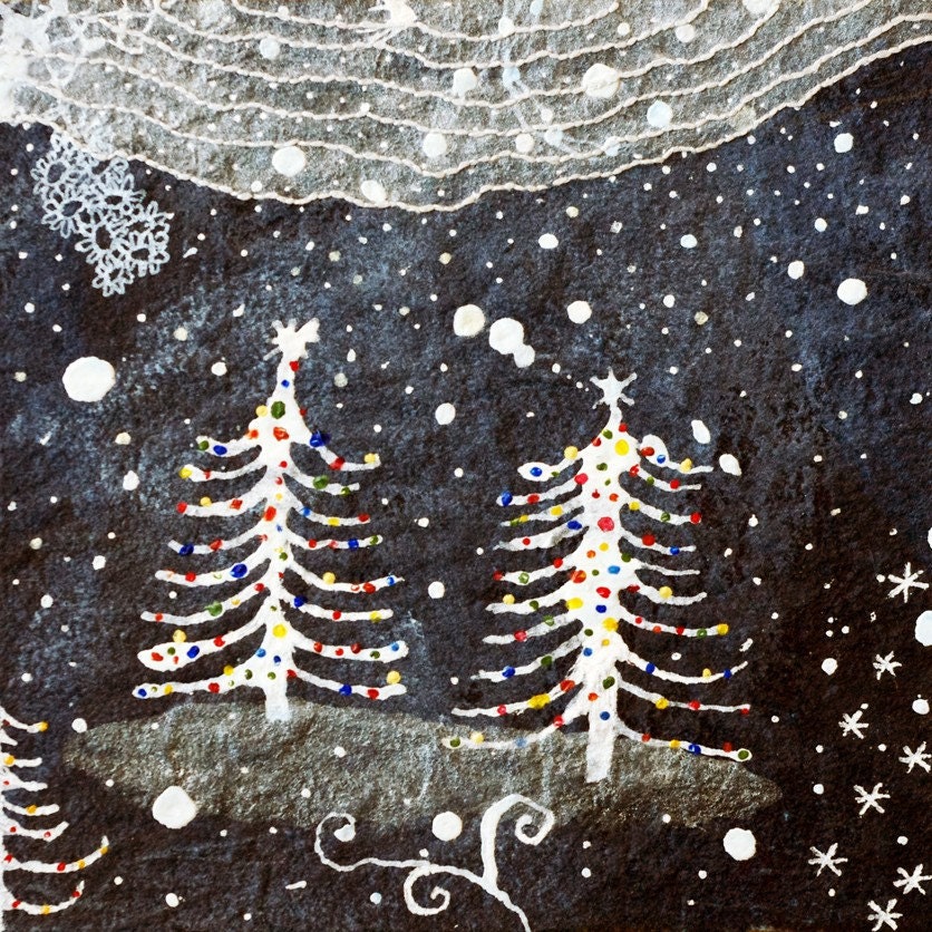 Two White Trees in Winter Snow / Winter No. 1 / Season Cycles Mixed Media