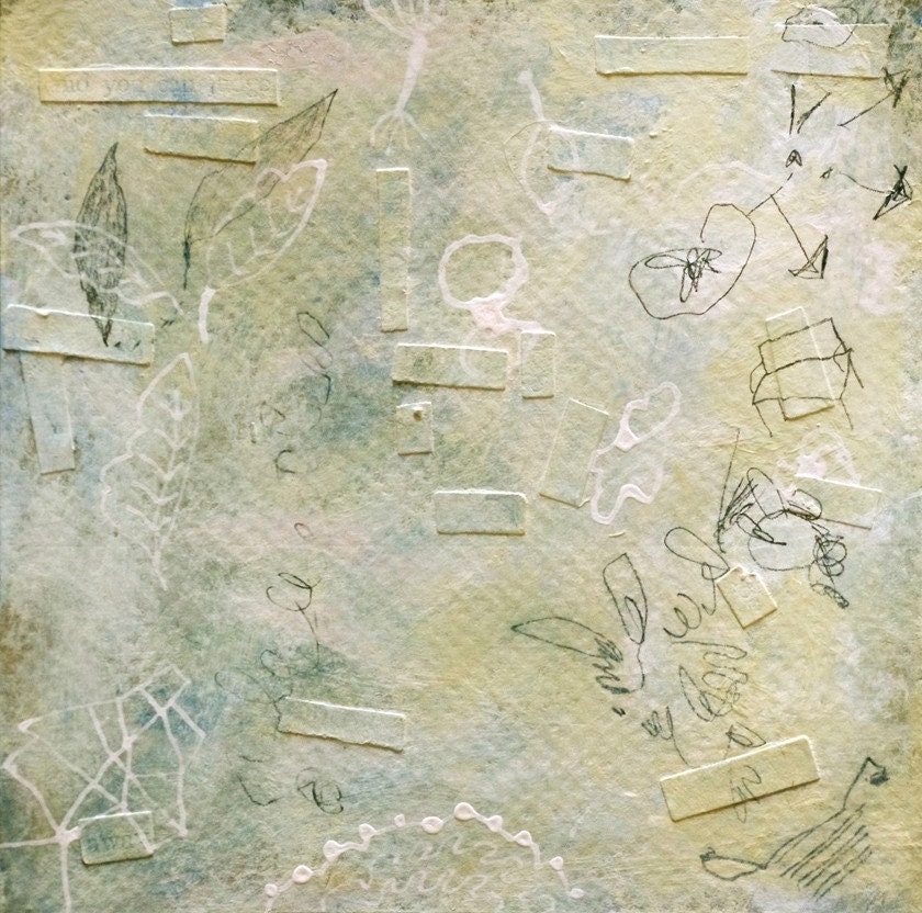 Floating Meditation Drawing in Blue and Green / Mixed Media on Paper