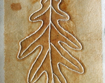 Embroidered Oak Leaf on Teabag (Hand Stitched Drawing on Teabag no.4)