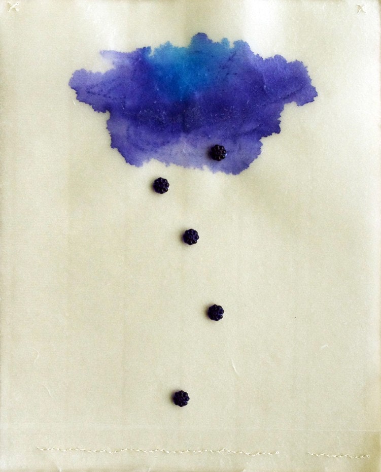 Purple Rain Cloud with Beads on Japanese Paper / Spring Meditation No. 8