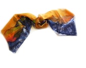 Fall Leaves in Ultramarine and Yellow, Hand painted Silk Scarf,66,93 / 13,78 inches Germany Silk Dyes