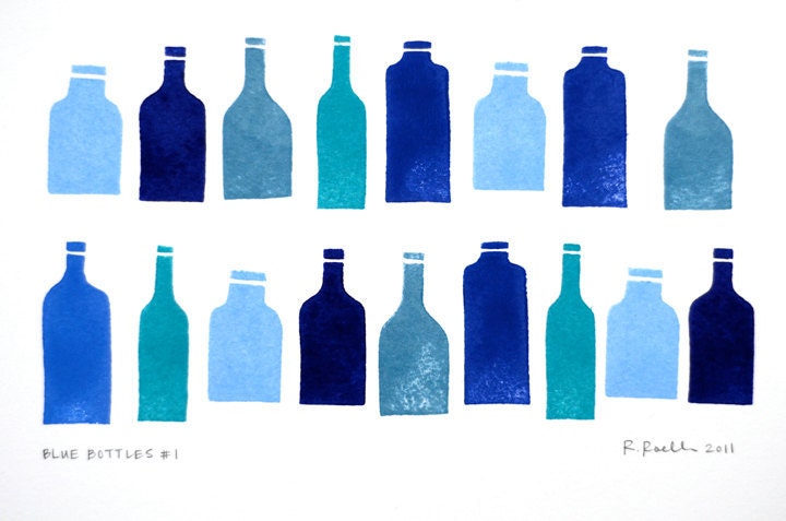 RESERVED for  atolner - Blue Bottles Print