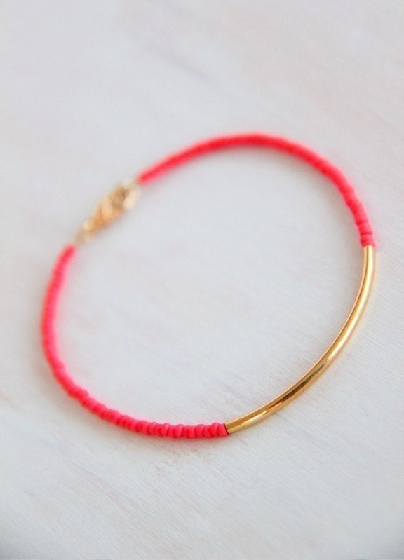 Gold Dipped Bar Bracelet - Coral