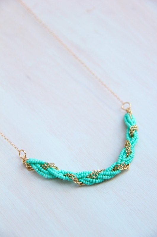 Turquoise Seed Bead Braided Necklace