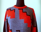 PRICE REDUCED - Red, black and gray geometric 1980s sweater, pullover, large, womens