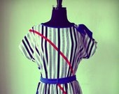 PRICE REDUCED - Striped dress, white, red, gray, black and blue, Lady Carol, womens