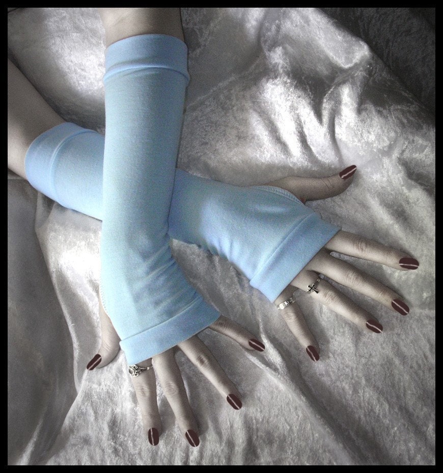 Dream Gone By Arm Warmers - Icy Robin's Egg Blue Soft Cotton - Gothic Yoga Bohemian Boho Earth Gypsy Ice Running Cycling Romantic Light Goth