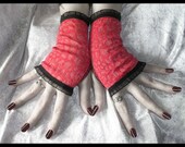 Luxuria Lace Fingerless Gloves - Coral Shimmer Silver Giraffe - Black Ruffle - Gothic Belly Dance Dark Fusion Tribal Burlesque Gypsy Goth