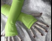 Blind Sublime Arm Warmers - Sour Apple Lime Green Cotton - Gothic Cyber Noir Bohemian Yoga Cycling Light Steampunk Gypsy Boho Bright Goth