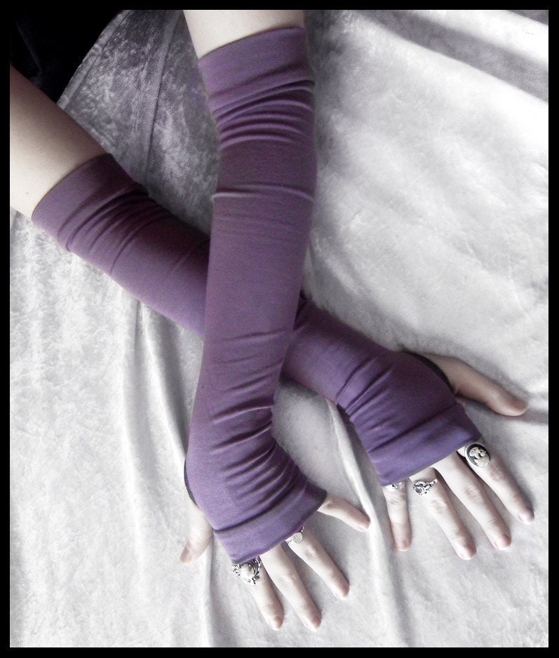 Twilight Shade Arm Warmers - Dusky Plum Purple Bamboo Cotton - Gothic Yoga Belly Dance Dark Tribal Running Cycling Boho Goth Vampire Light