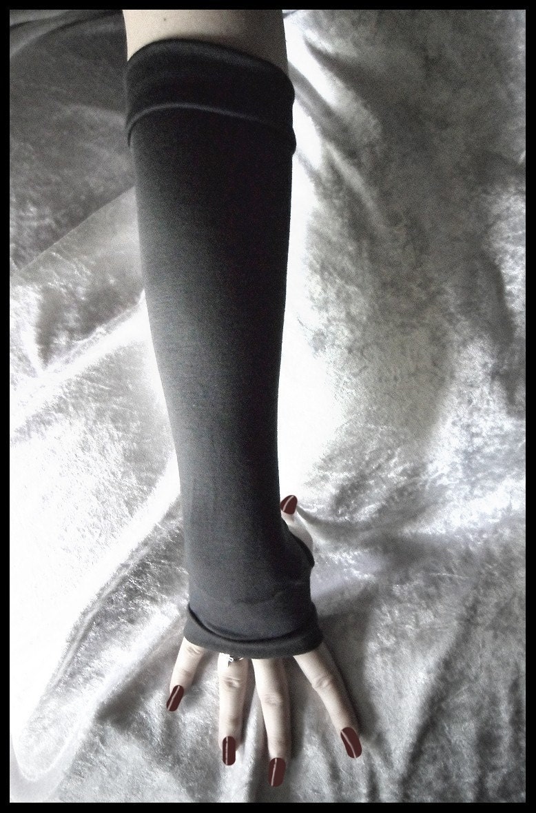 Carbon Arm Warmers - Dark Charcoal Grey Cotton - Gothic Belly Dance Tribal Vampire Chic Classic Bohemian Cycling Light Emo Gaia Yoga