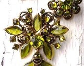 WEISS signed olive rhinestone brooch and earrings