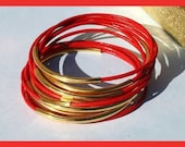 Leather Bangles Bracelets Red Leather and Gold or Silver Metal Tubes