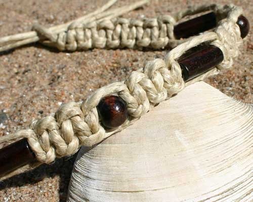 Surfer Phatty Thick Hemp Necklace With Wood Bead