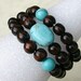 SALE 3 Wood Bead Bracelets With Turquoise Beads Stretch Set