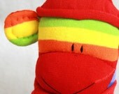 Sock Monkey Doll Rainbow Stripes, Stuffed Animal, Kids