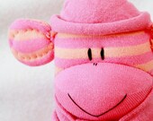 Sock Monkey Stuffed Animal Pink & Apricot Stripes, Stuffed Animal Doll Baby Toy