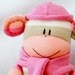 Sock Monkey Doll Pink Apricot & Beige Stripes, Stuffed Animal