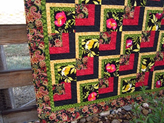 Handmade Quilt Bold Floral, Quilted Throw, Quilts, Patchwork Quilt, Geometric