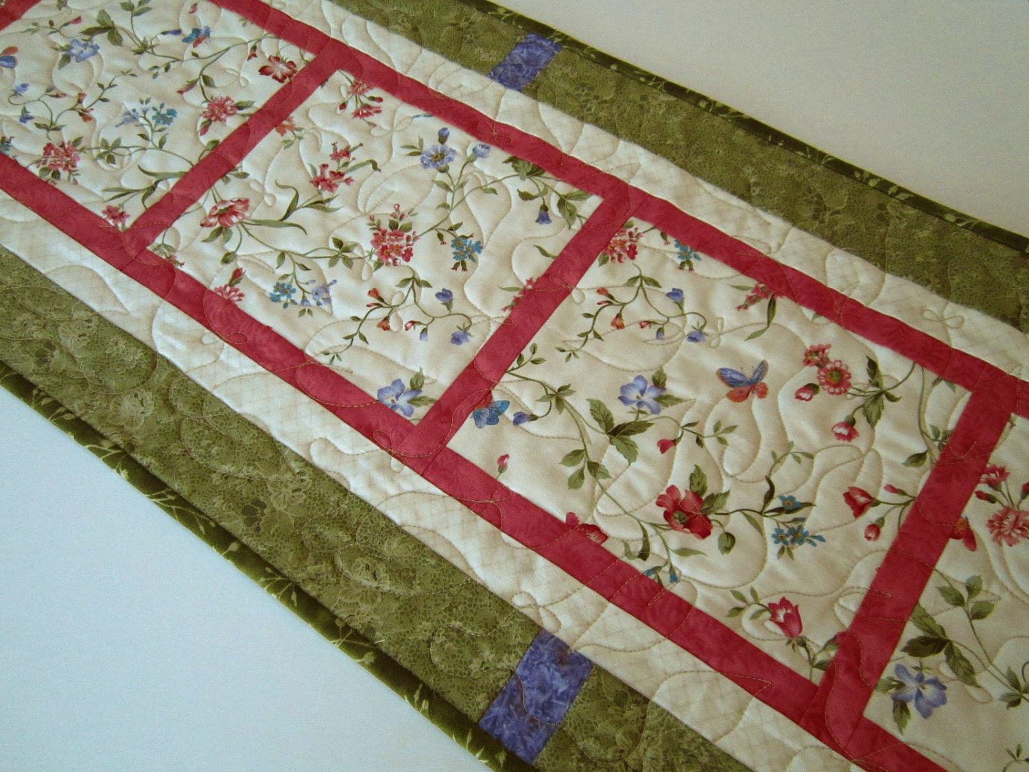 Quilted Table Runner, Table Runners, Flowers and Vines Table Runner