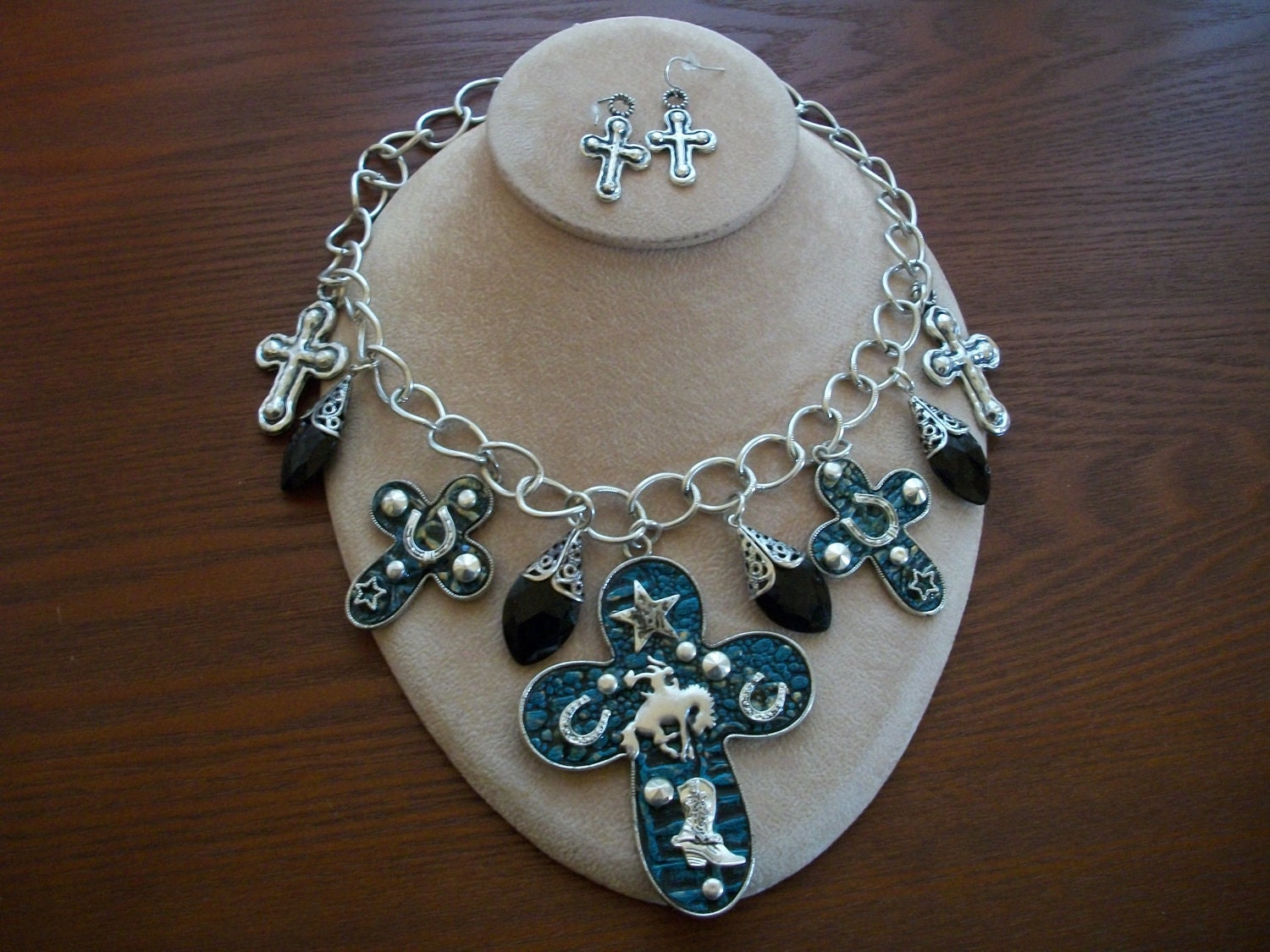 Chunky, Cross Necklace with Matching Earrings, Brendas Beading on Etsy