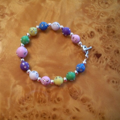 Childs Bracelet,  Pastel Bling Beaded, by Brendas Beading on Etsy