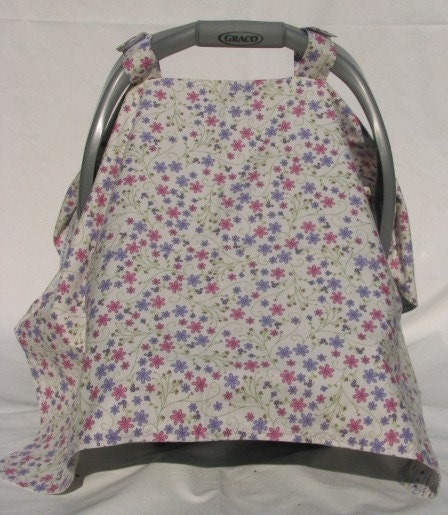 PRICE REDUCED - Car Seat Canopy/Cover in a Fun Flower and Baby Themed Print