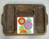 Vintage Mod Floral Wood and Tile Serving Tray