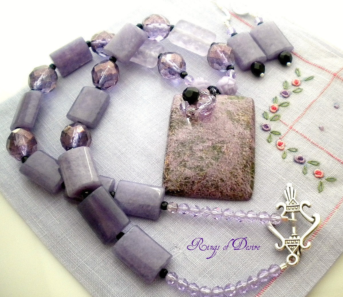 Lilac and Black Serpentine in Stichite Pendant Necklace