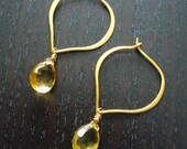 Gold Lotus Petal Hoops with Citrine