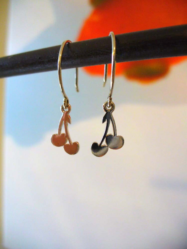 Silver Cherry Hoop Earrings