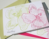 Pink and Lime Hibiscus Hello Note Cards - set of 10