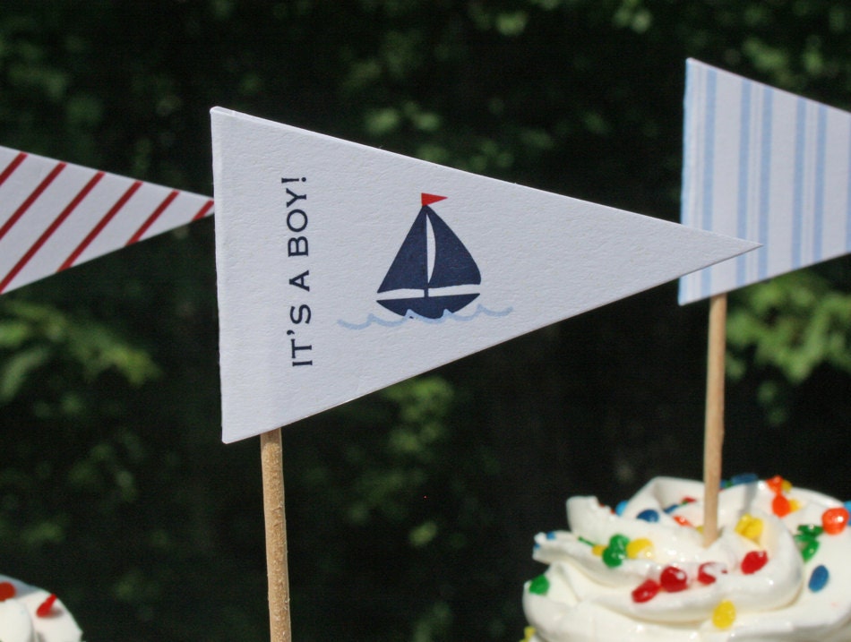 Nautical Sailboat Baby Shower Cupcake Flags
