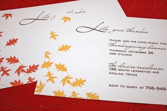 Fall Wedding Invitations, Place Cards, Menu Cards in Falling Leaf design