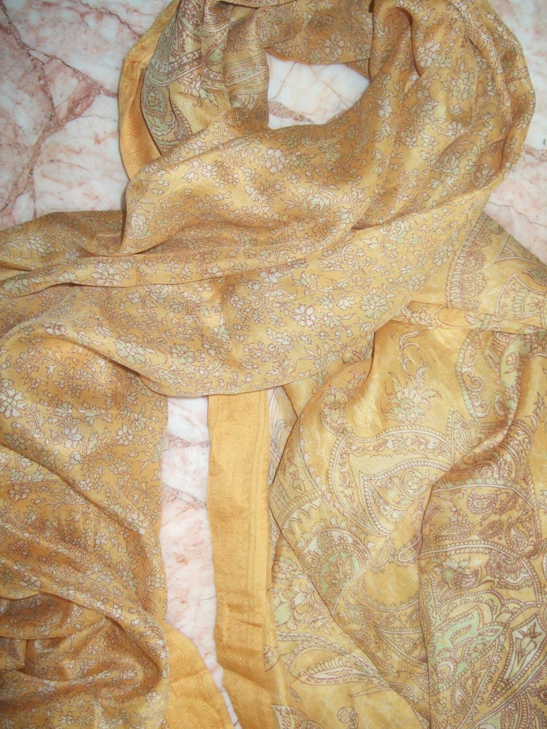 Beautiful Floral Scarf, Recycled Sari Pure Silk Scarf (44x70)