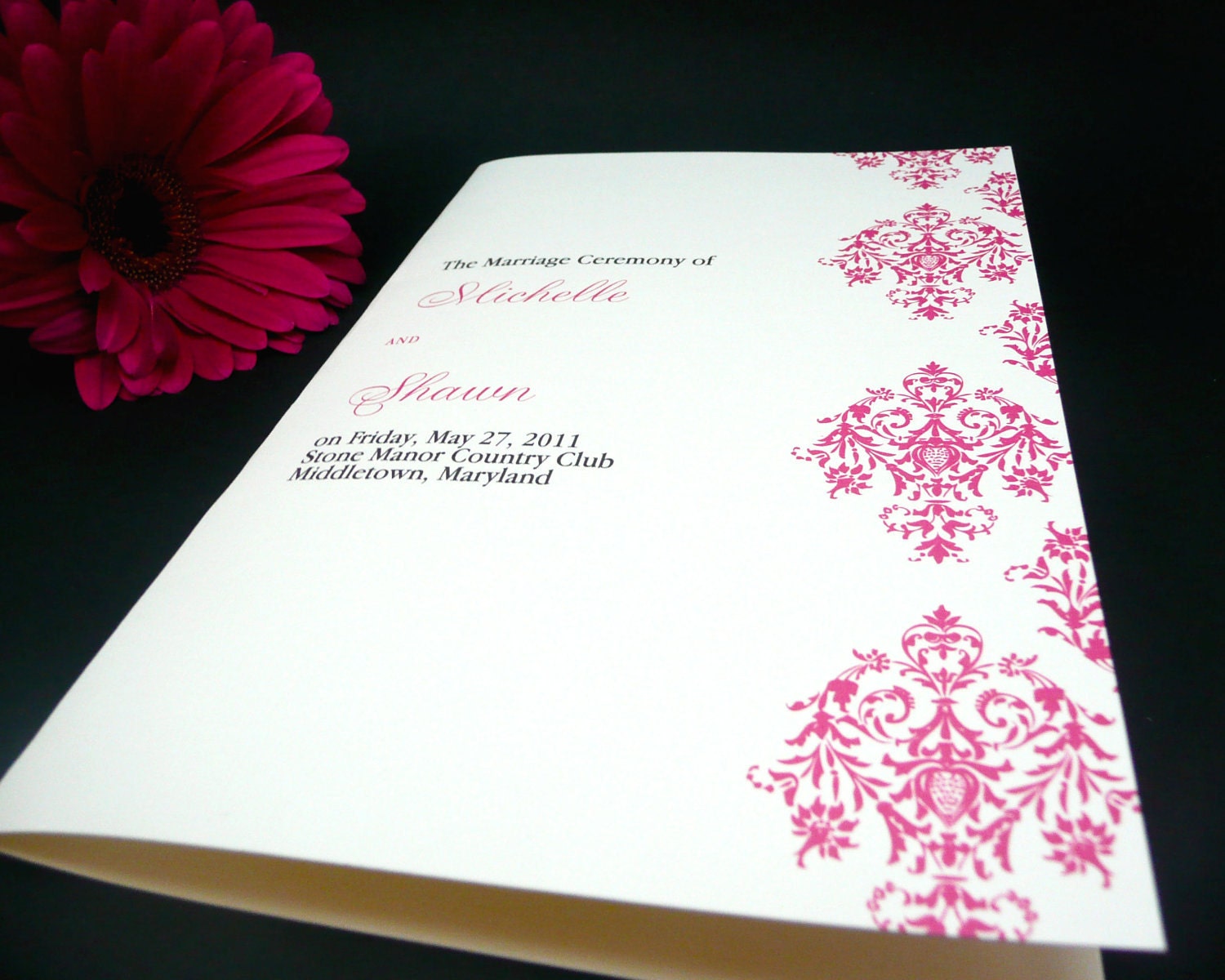 Damask Wedding Program - The Jaime Program Sample
