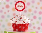 Personalized Christmas ornament - mini cupcake red polka dot