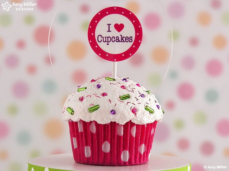 Cupcake Christmas Ornament - dark pink polka dot