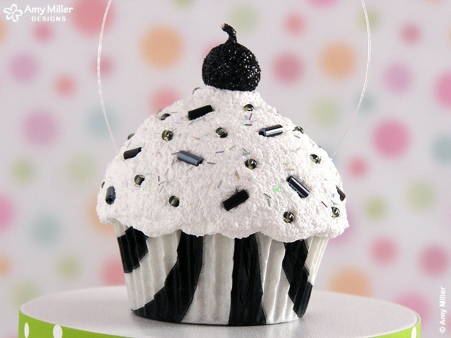 Fake Zebra Print Cupcake Decoration / Ornament  mini size Black - great for a birthday gift