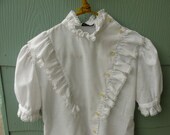 1960s-1970s Prairie-Victorian-High Neck-Eyelet-Blouse. 38 Inch Bust