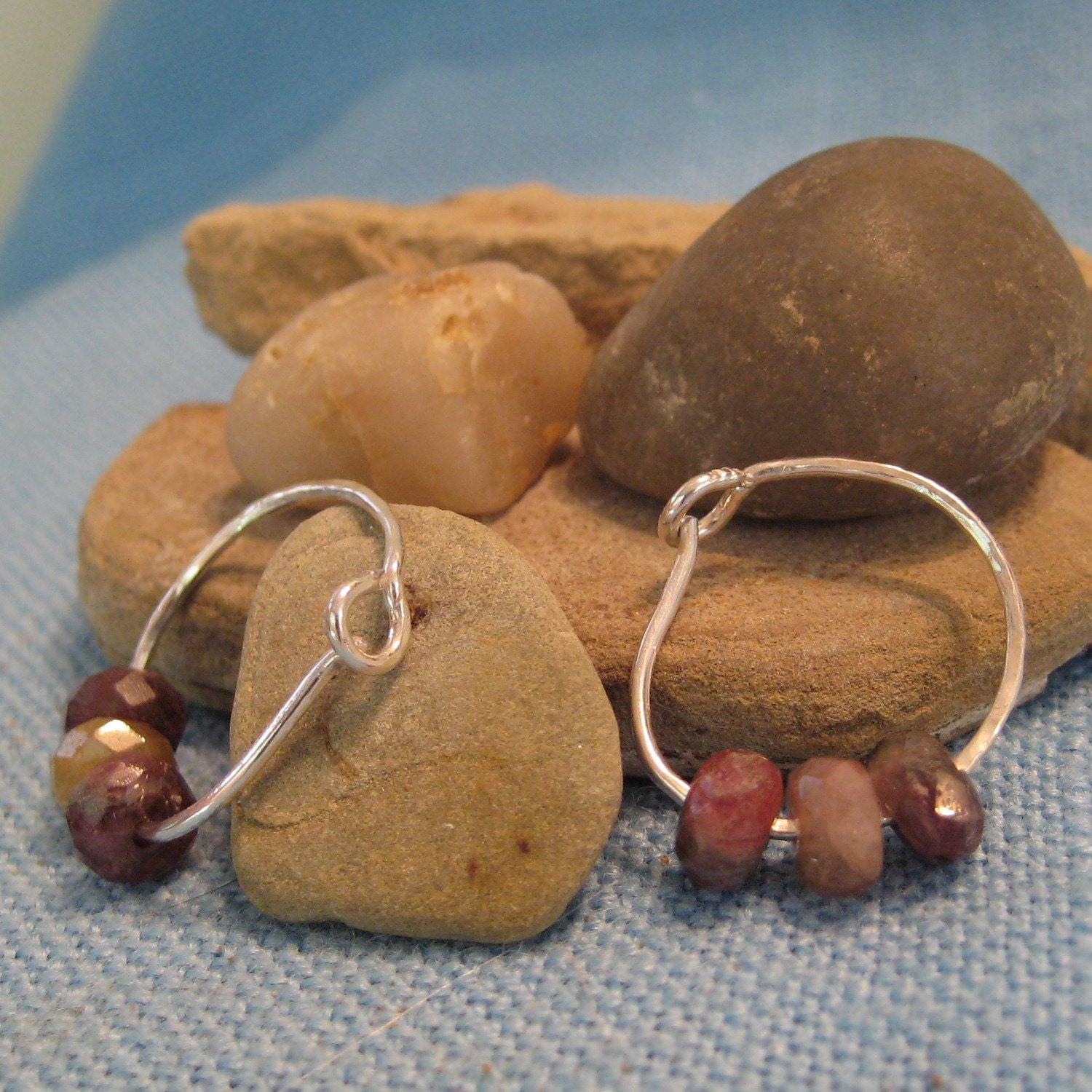 Tourmaline Earring Silver Hoop Earring Autumn Color Lavender Burgundy Wine Yellow Gold Mustard Ceylon Cinnamon Brown JJDLJewelryArt