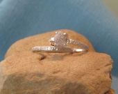 Rough Diamond Engagement Ring Wedding Band Set Silver White Raw Specimen Bridal JJDLJewelryArt