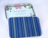Navy with Green Stripe Chiyogami  - Stash your secrets in this cool large slider tin--  Resin protected Chiyogami top