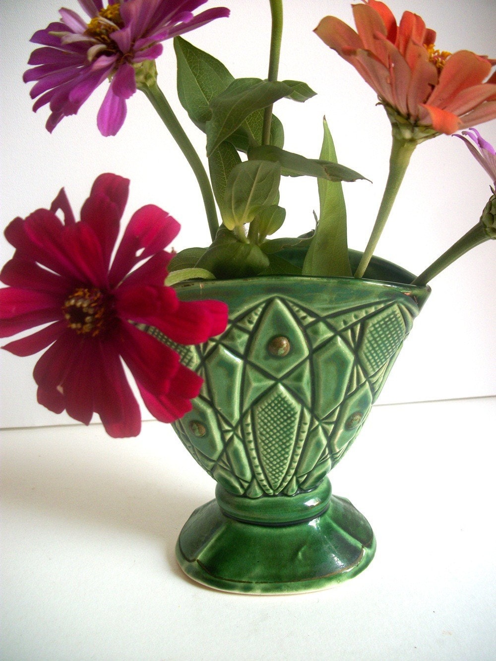 Vintage Art Pottery Vase in Rich Green
