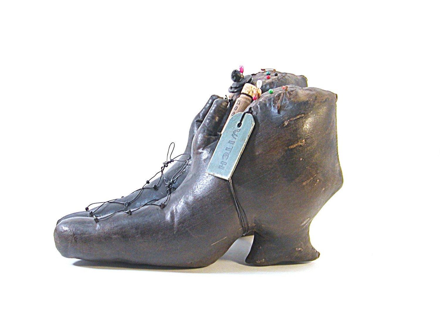 Witch Shoes, Witch, Wicca, Primitive, Black, Magic, Mystical, Gothic, Goth, Pincushion, Halloween, Black and White Checked