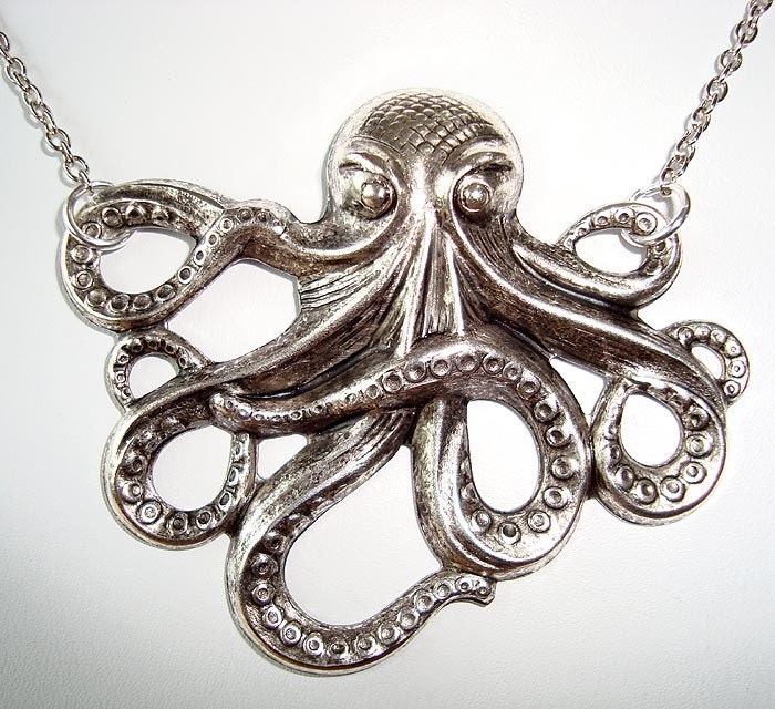 Octopus Necklace Antique Silver Octopus Large Pendant Necklace